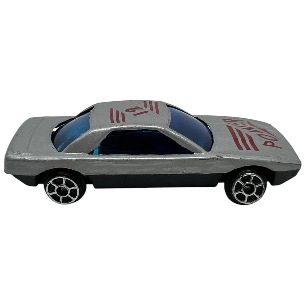 Silver Diecast Toy Car with Graphics & Blue